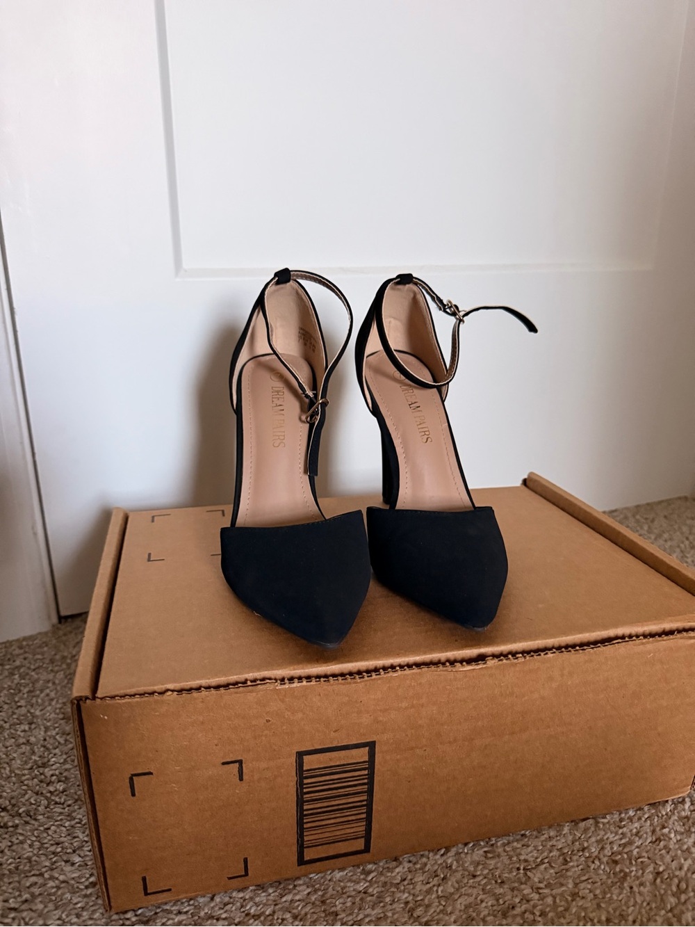 Pointed Ankle-Strap Heels in Black - Women's Dress Pumps